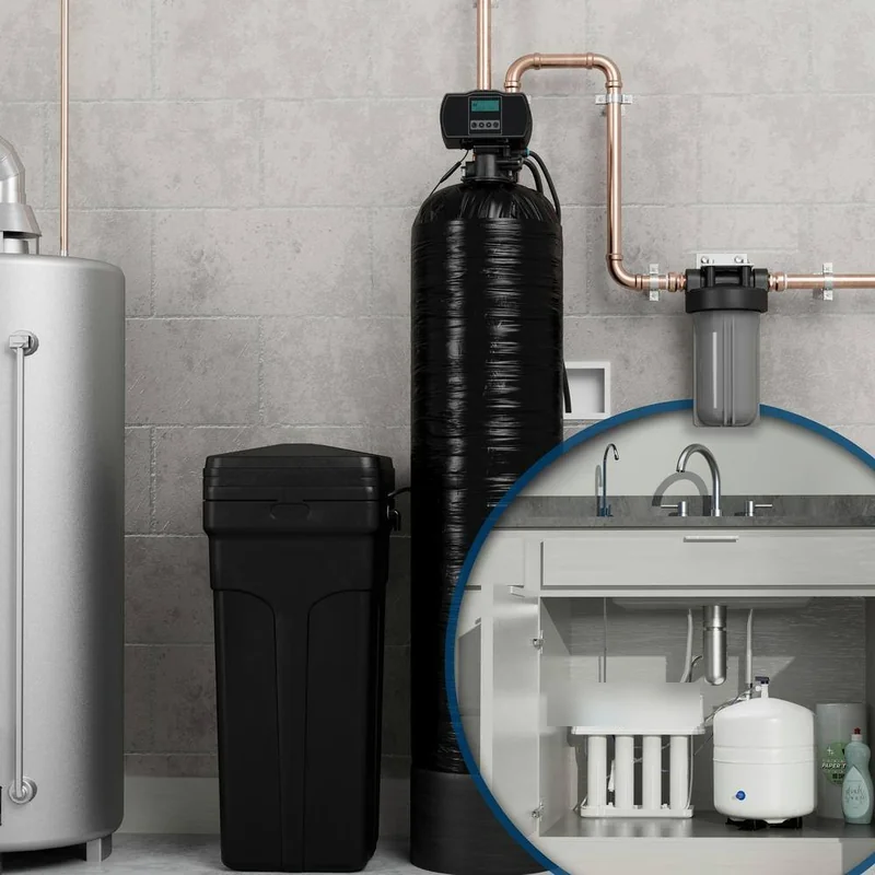 Whole-Home Pro System installed — softener and reverse osmosis bundle in basement utility area
